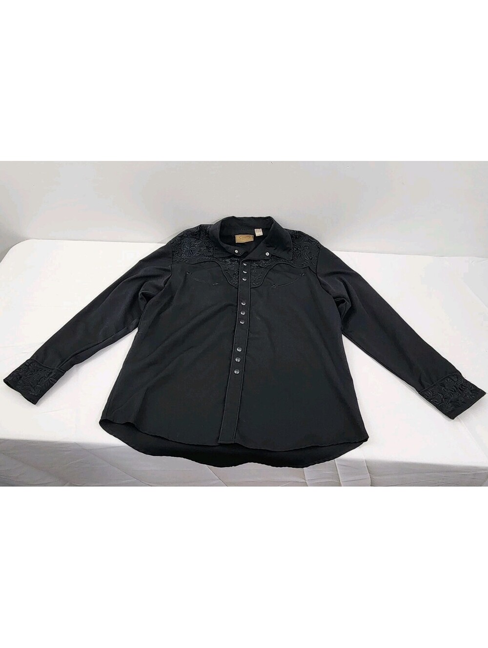 Scully Western Shirt Men's XL Black Embroidered Pearl Snap Vintage Style